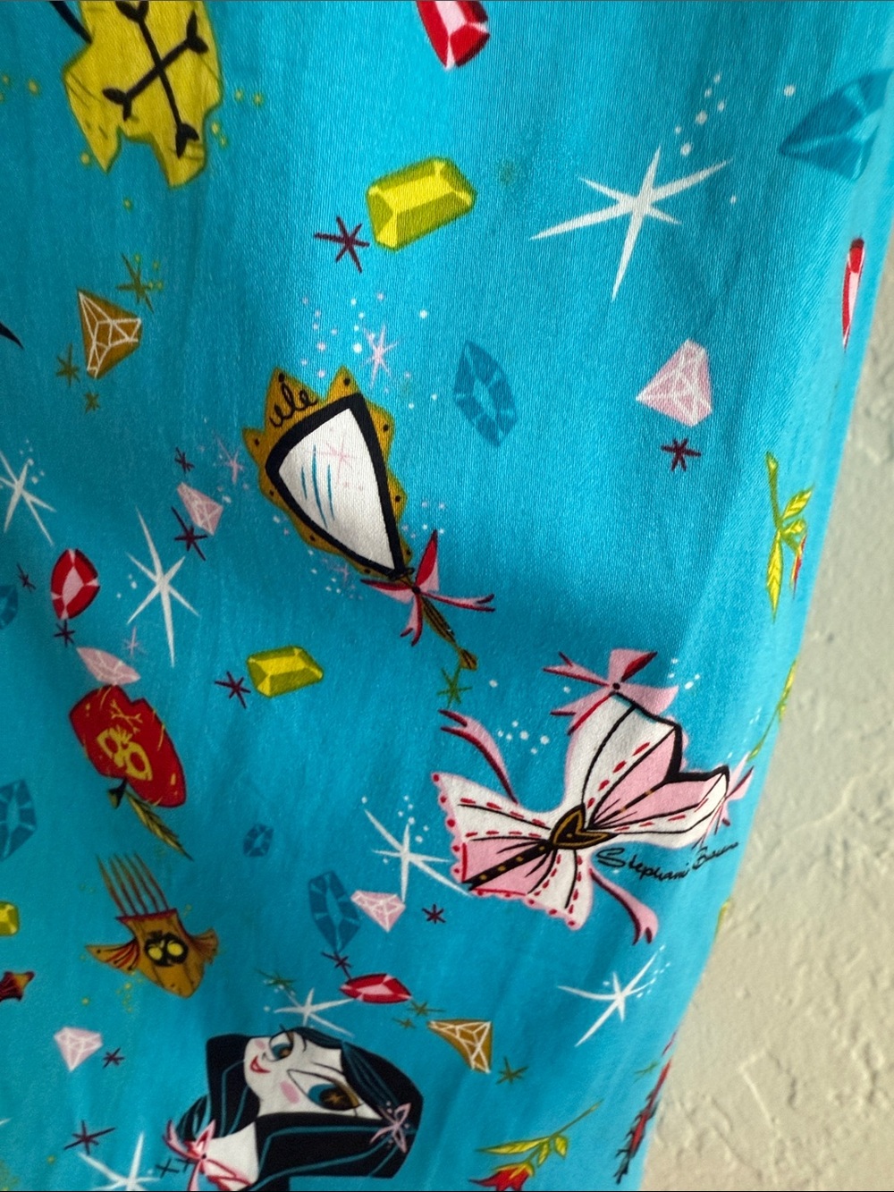 Pinup Couture Bright Turquoise Snow White Graphic Print Gathered A-Line Skirt - Picture 10 of 13